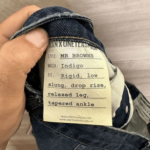 One Teaspoon Blue Indigo Tapered Relaxed Distressed Linen Mr Browns Jeans - Picture 4 of 7